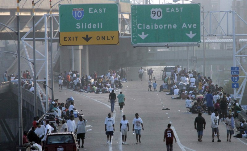 Hurricane Katrina image of people on the interstate by I-10 Slidell E